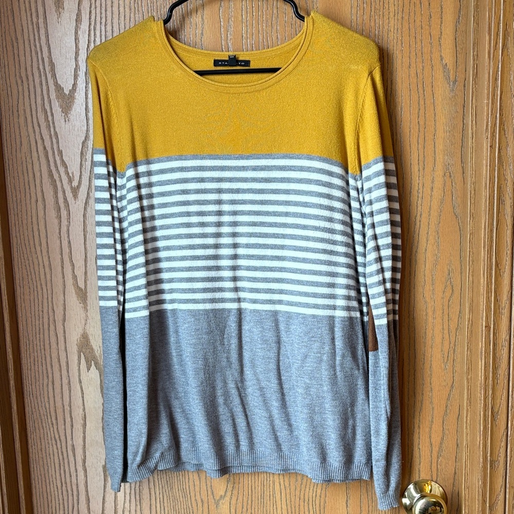 Staccato Mustard & Gray Striped Crewneck Sweater
